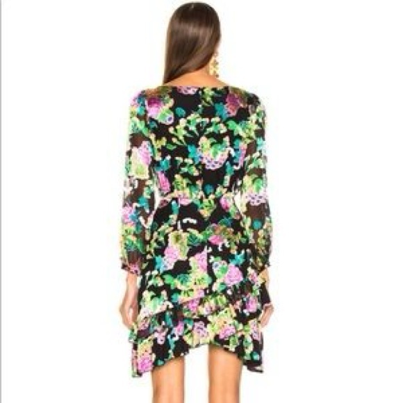 Saloni Felicia Silk Blend Mini Dress Floral Print Black Multi-Color Size… - Picture 3 of 12